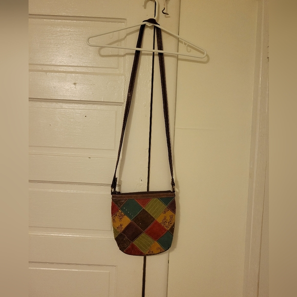 Fossil Multicolor Patches Suede Tooled Floral Crossbody Purse - Picture 6 of 8